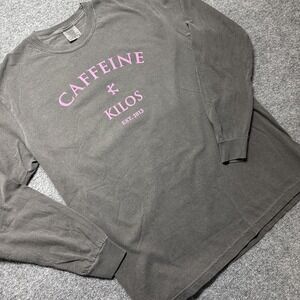 Caffeine Kilos Long Sleeve Tshirt‎ Men Lg Gray Pink Letters Workout Athleisure